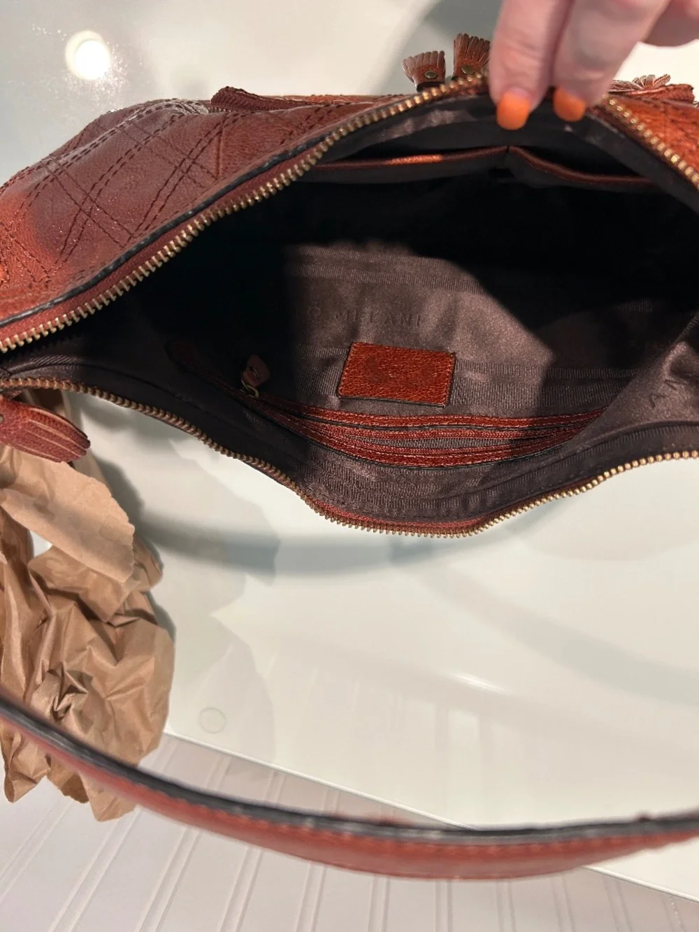 Like New Antonio Melani Hobo Bag quilted leather brown